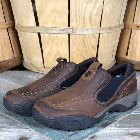 Merrell Opal Bison Brown Leather Vibram Slip-On Hiking Mocs Shoes Womens Size 7 - Picture 3 of 10